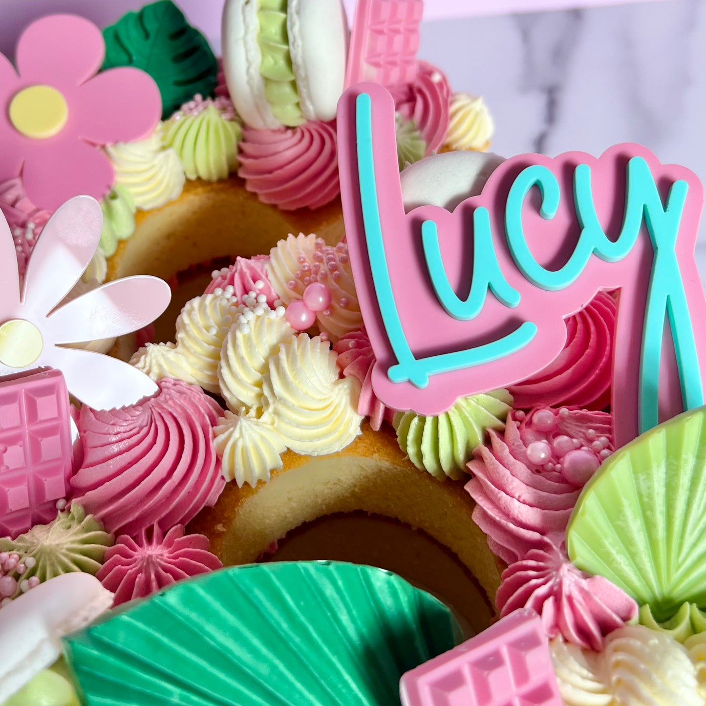 PINK + MINT FLOWER / Letter Cake