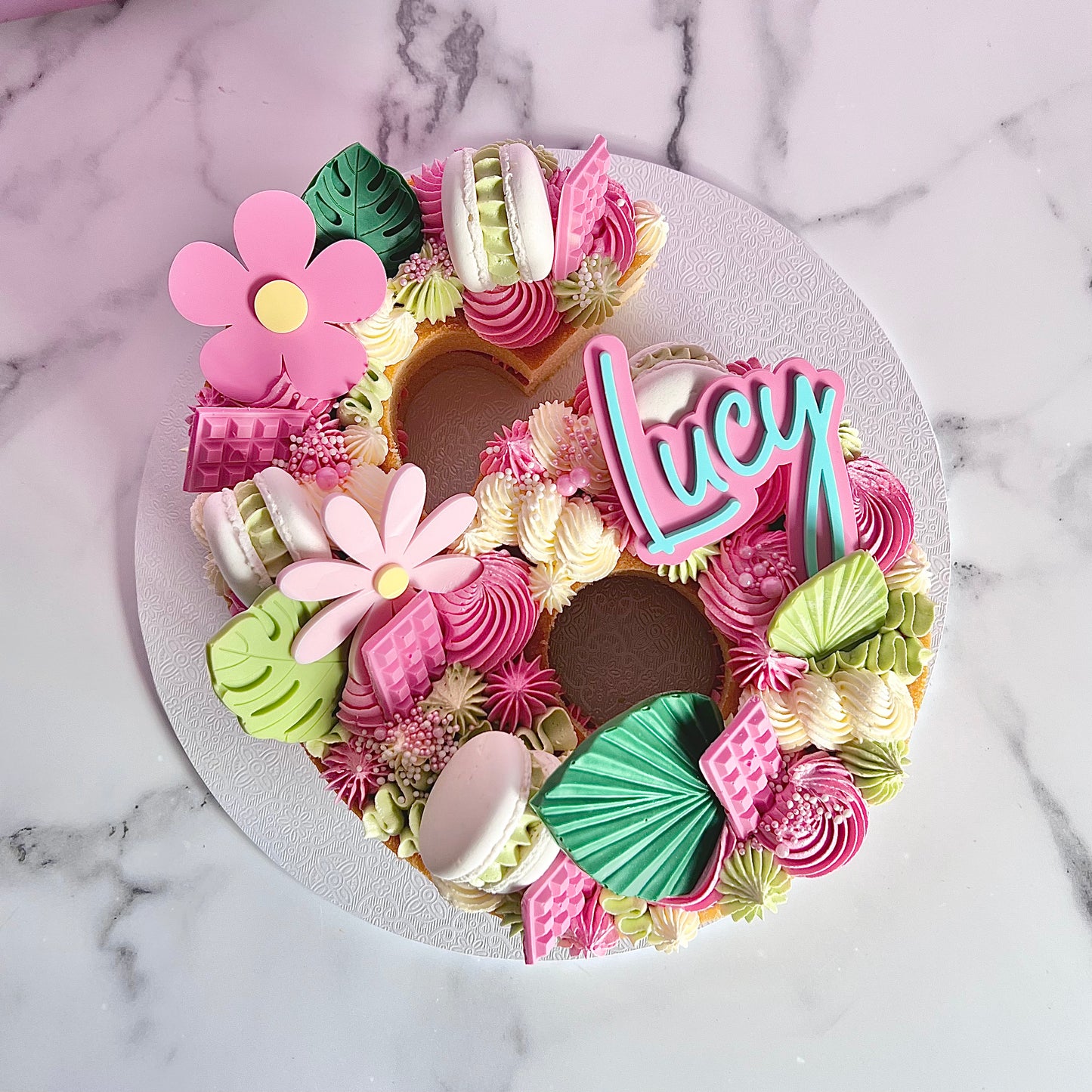 PINK + MINT FLOWER / Letter Cake